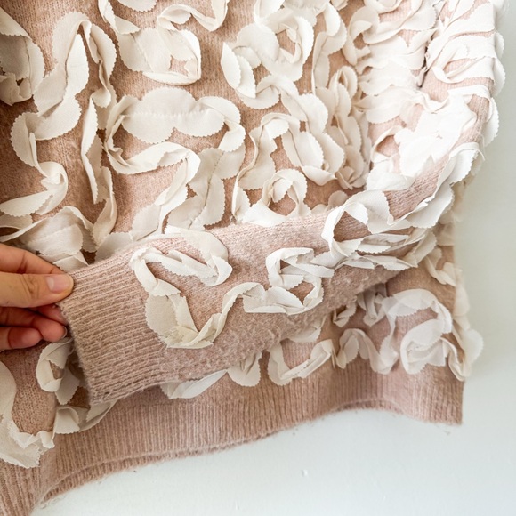ZARA Blush Textured 3D Floral Appliqué Sweater Size Medium - Picture 3 of 7